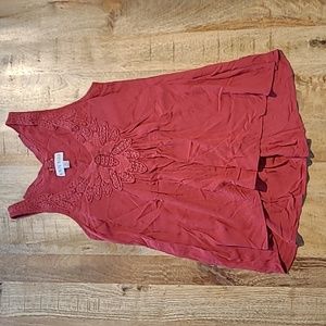 Knox Rose, Rusty red boho, loose-fit tank with lace embroidery